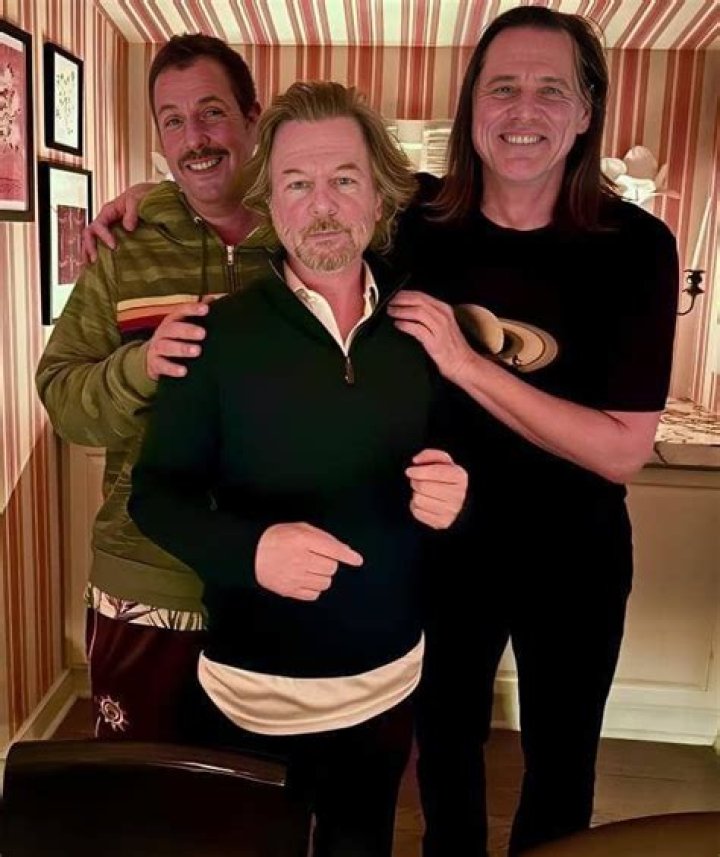 Jim Carrey Smiles While Hanging Out Adam Sandler & David Spade on His 62nd Birthday in Rare Photo